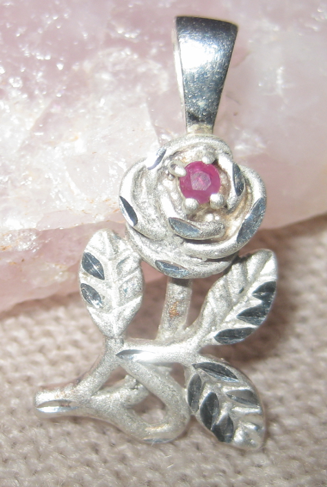 Natural Ruby Sterling Silver Rose Pendant