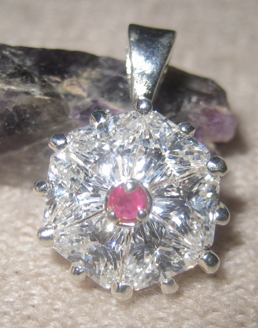 Natural Ruby and Brilliant Diamond CZs pendant