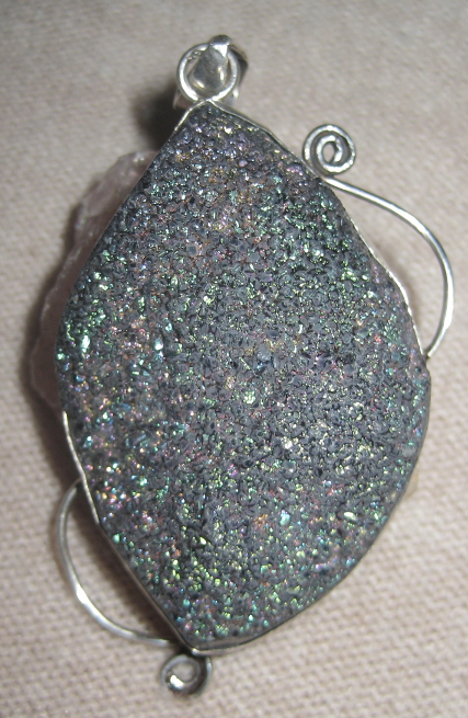 Heavy Titanium-Coated Druzy Quartz Pendant