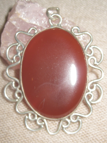 Large Burnt Orange Agate Sterling Silver Pendant