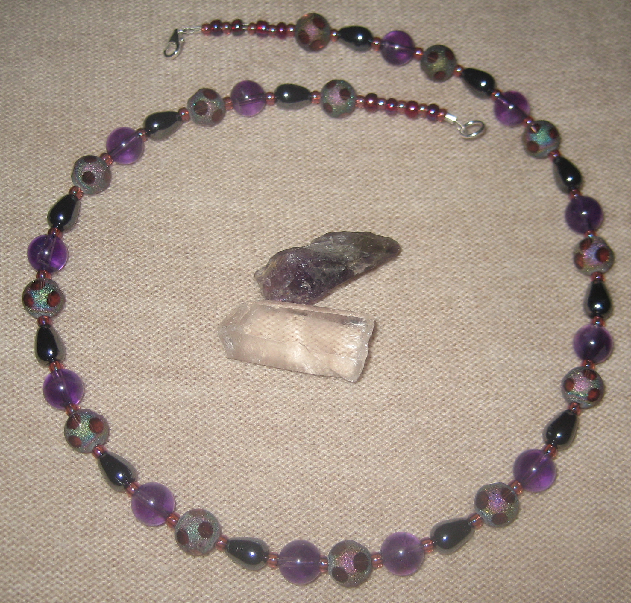 Rich Purple Amethyst, Shimmering Glass, and Metallic Necklace Rich Purple Amethyst, Shimmering Glass, and Metallic Necklace