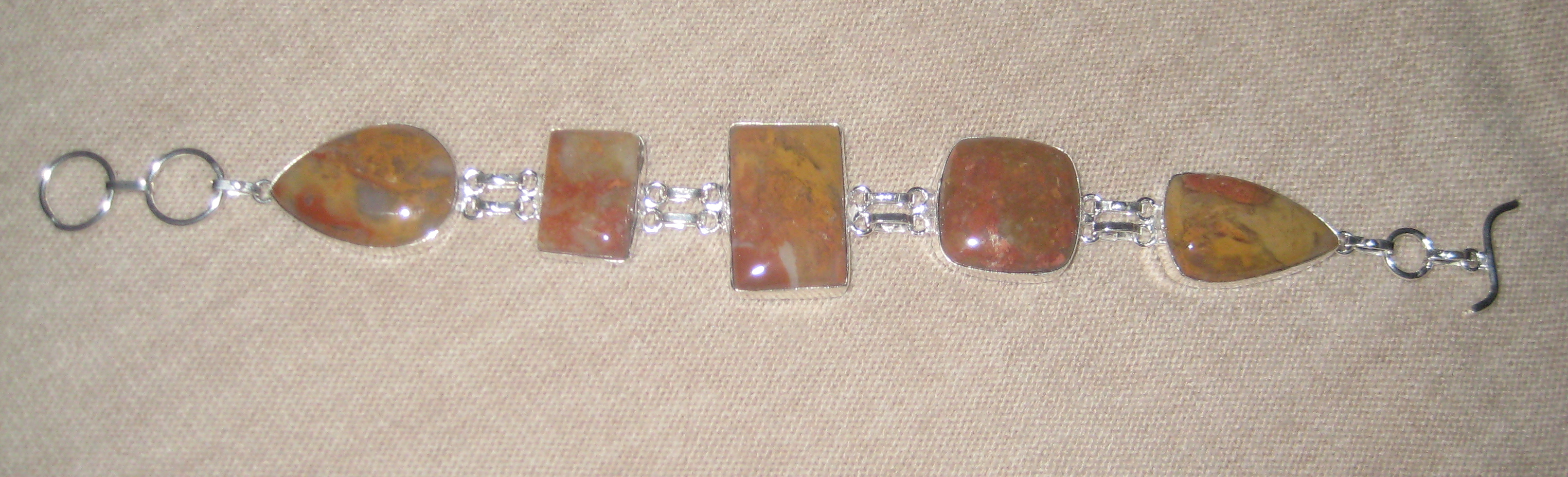 Natural Large Jasper Gemstones, Sterling Silver Bracelet Natural Large Jasper Gemstones, Sterling Silver Bracelet