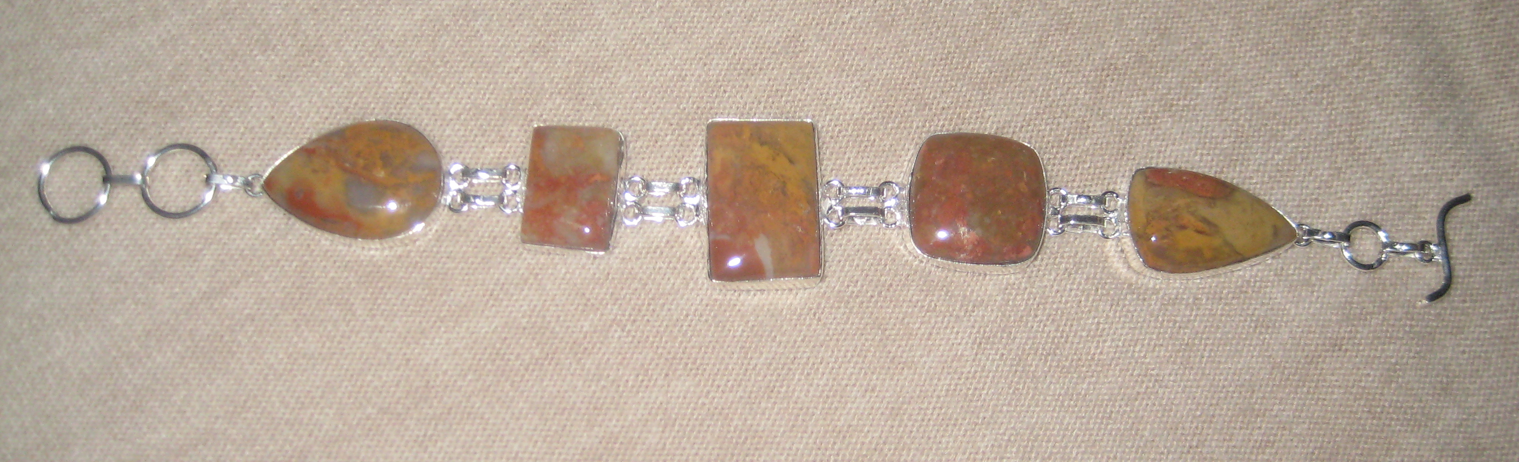 Natural Large Jasper Gemstones, Sterling Silver Bracelet