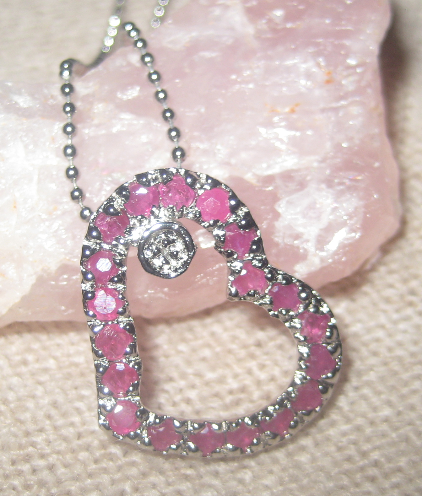 Genuine Rubies and Diamond Heart Pendant Necklace Platinum