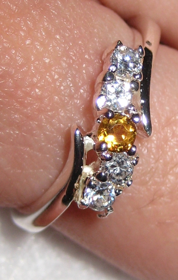 Natural Citrine and CZs Wave Ring size 9.5