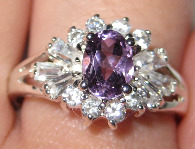 Amethyst Ring in a Brilliant CZ Cluster size 9.25