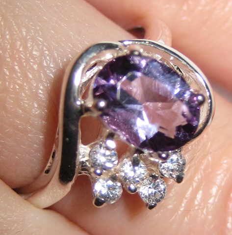 Amethyst Ring with a Cluster of CZs size 7.25