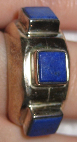 Heavy Three Stone Lapis Lazuli Ring size 7.5