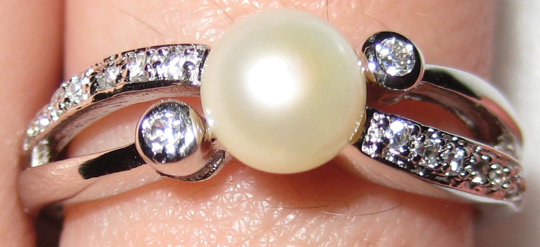 Freshwater Pearl and CZs Ring size 8.25