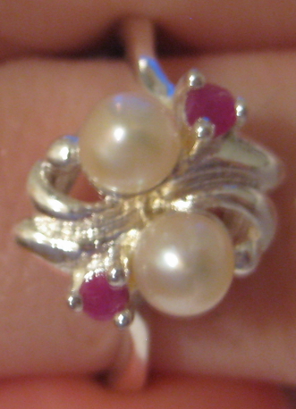 Rubies and Pearls Swirl Ring size 6.5