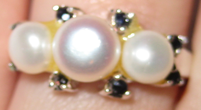 Natural Sapphires and Pearls Ring size 6.5 - Click Image to Close