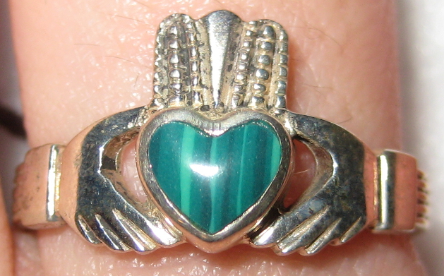Malachite Claddagh Ring size 8.5 - Click Image to Close