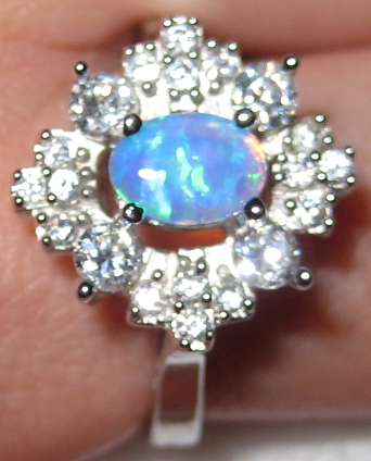 Created Opal and Diamond CZ cluster ring size 9.25