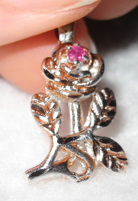 Natural Ruby Sterling Silver Rose Pendant