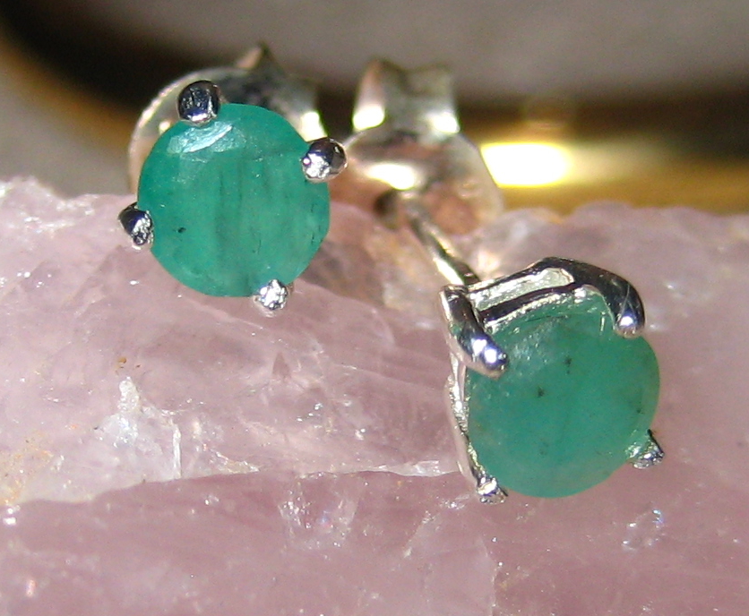 Natural Emerald Solitaire Sterling Silver Earrings