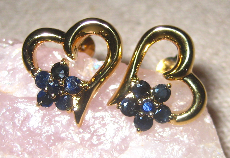 Gold Vermeil Hearts and Sapphire Flower Earrings