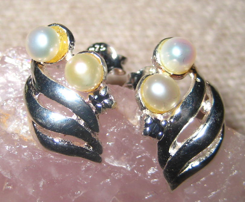 Natural Pearls and Sapphires Sterling Silver Earrings