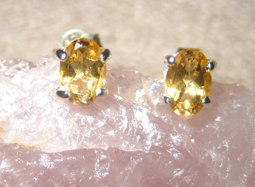 Natural Oval Citrines Sterling Silver Earrings - Click Image to Close