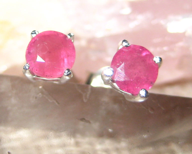 Natural Round Rubies Sterling Silver Earrings