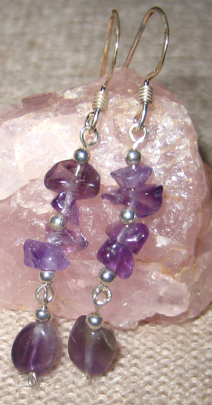 Dangly Amethyst Chip Sterling Silver Earrings