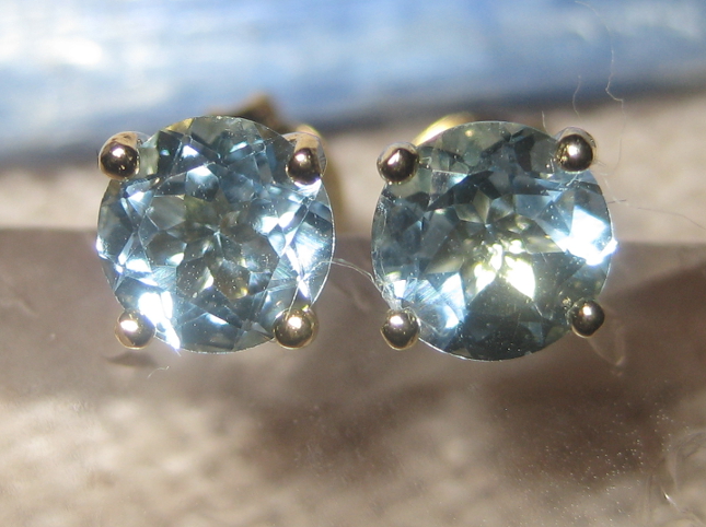 Natural Aquamarine Studs Gold Vermeil Earrings