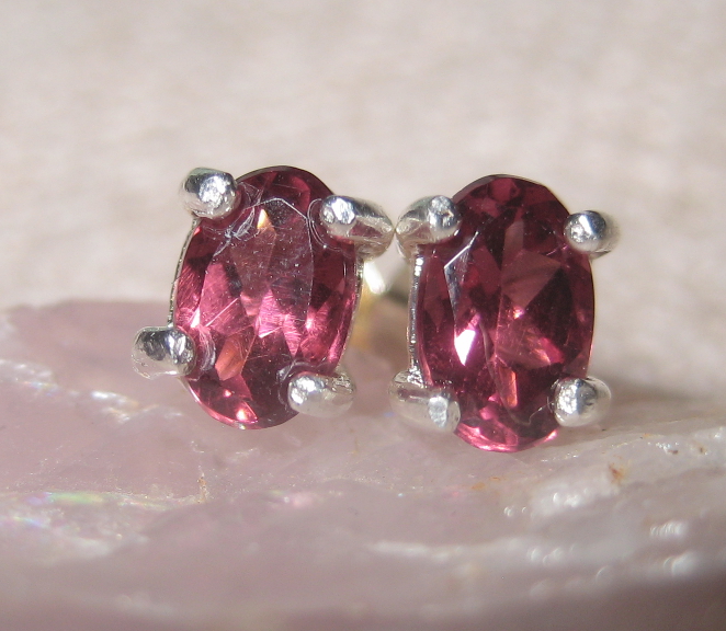 Natural Garnet Oval Sterling Silver Earrings