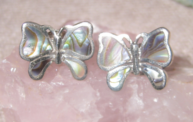 Abalone Shell Butterfly Sterling Silver Earrings