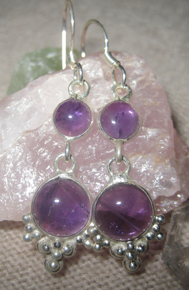 Dangly Natural Amethyst Sterling Silver Earrings