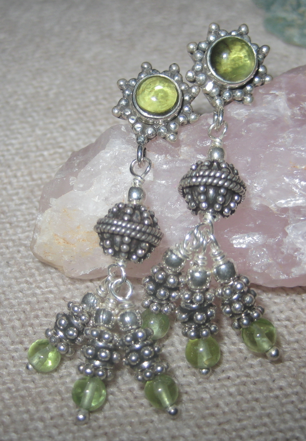 Natural Peridot and Sterling Silver Beads Dangly Earrings