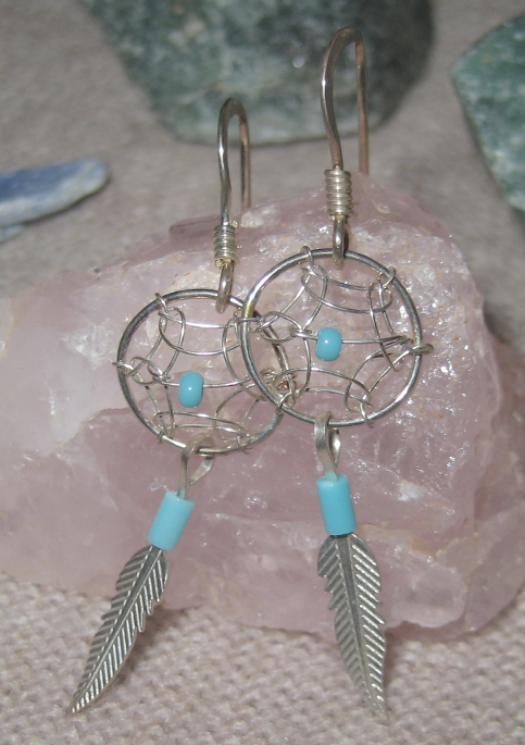 Natural Turquoise Sterling Silver Dreamcatcher Earrings