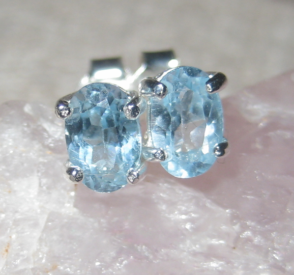 Natural Blue Topaz Oval Sterling Silver Earrings