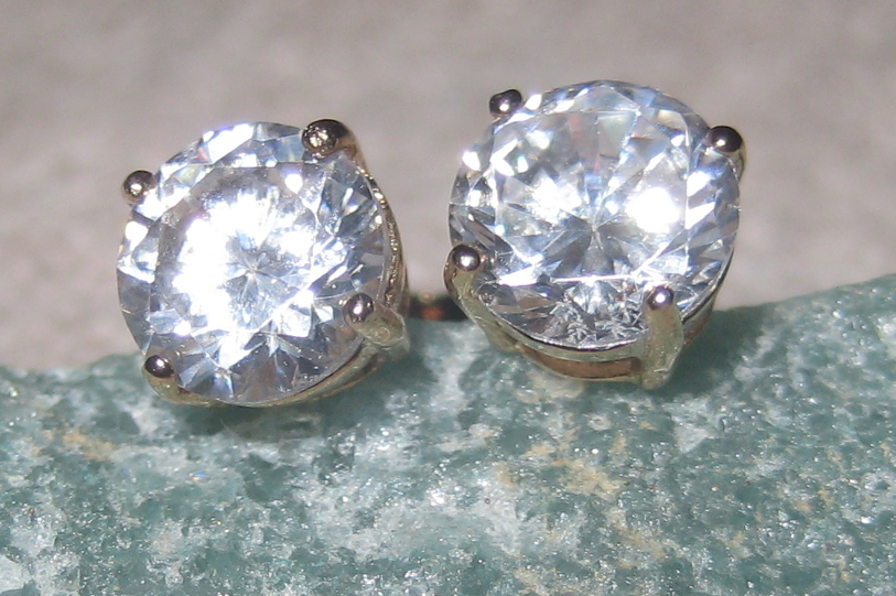 Large Diamond CZ Gold Vermeil Stud Earrings