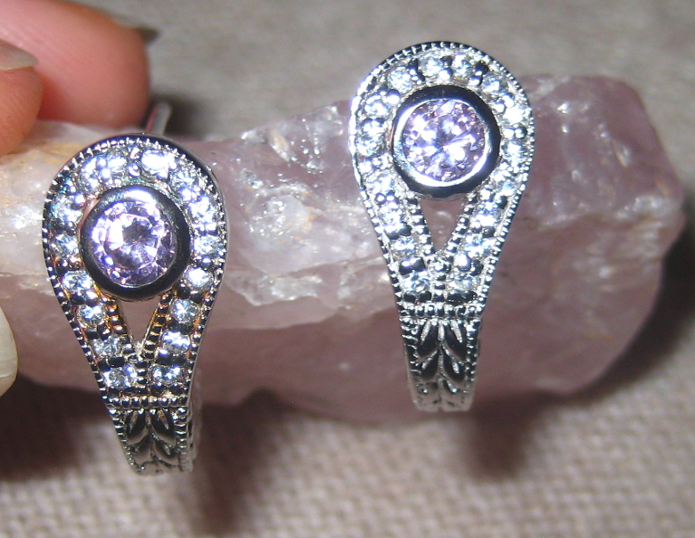 Pink Ice and Diamond CZs Sterling Silver Earrings