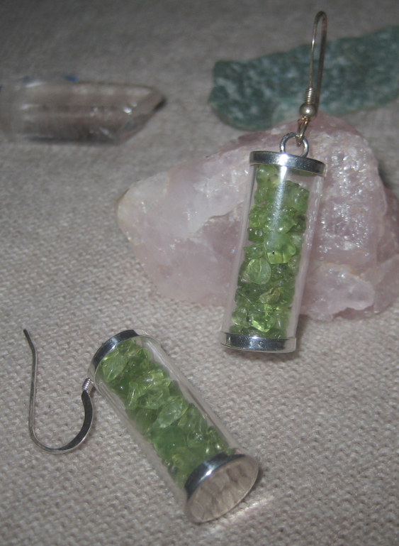 Glass Tubes of Peridot Sterling Silver Earrings