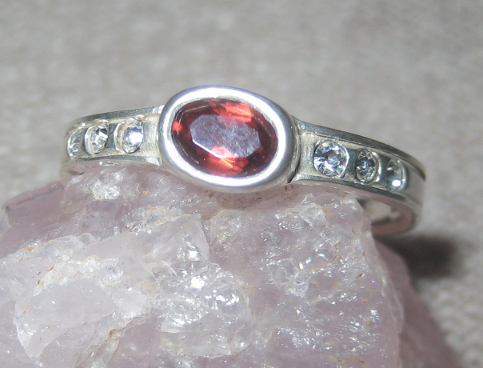 Natural Garnet and Diamond CZs Sterling Silver Ring size 9.5 - Click Image to Close