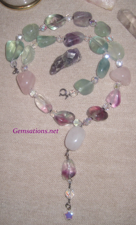Natural Fluorite and Rose Quartz Beaded Necklace