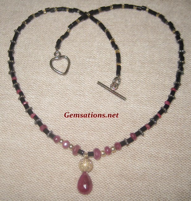Natural Rubies and Glass Beads Handmade Necklace