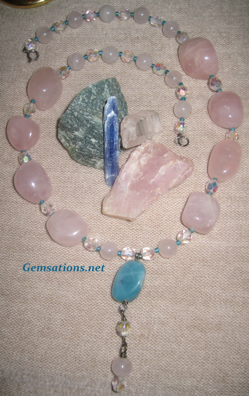Natural Rose Quartz and Amazonite Beaded Necklace