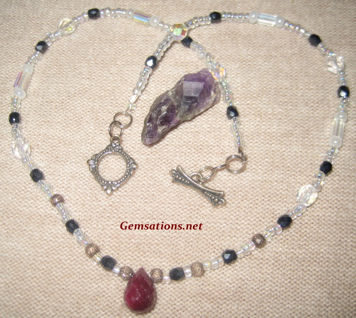 Natural Ruby Briolette and Glass Beaded Necklace