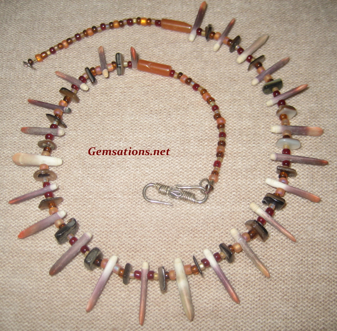 Brown, White and Orange Sea Urchin and Shell Beads Necklace