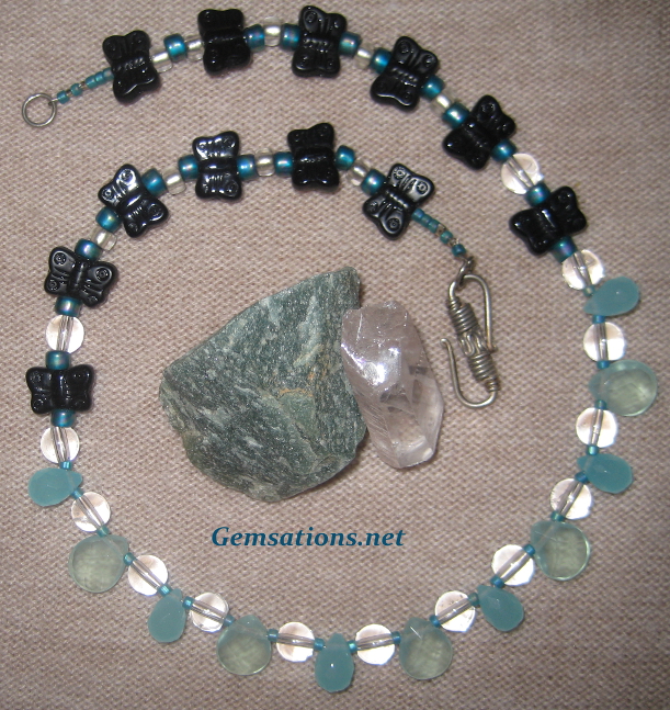 Aqua Quartz and Glass Butterflies Beaded Necklace