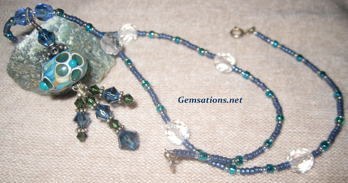 Handmade Glass, Swarovski Crystal and Glass Beaded Necklace