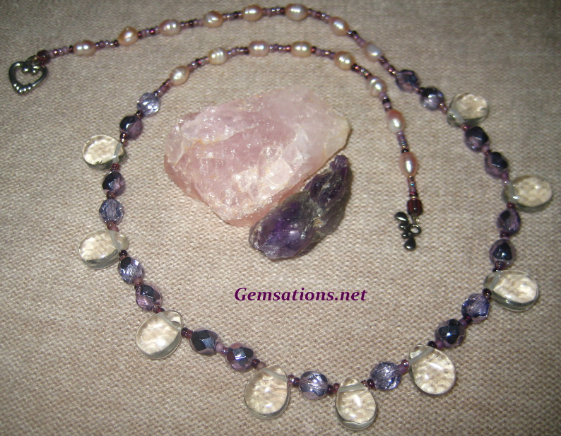 Quartz, Freshwater Pearn and Faceted Glass Beads Necklace