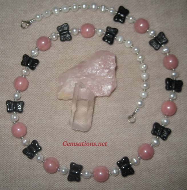 Freshwater Pearl, Glass Beads and Butterflies Necklace