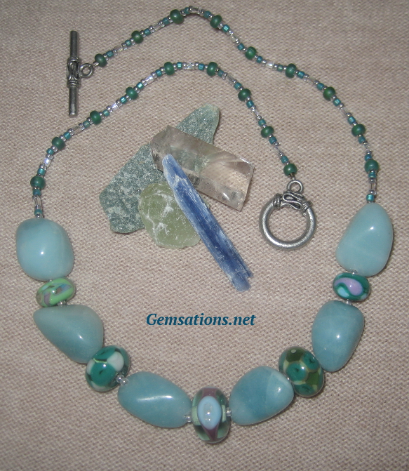 Natural Larimar and Borosilicate Glass Necklace