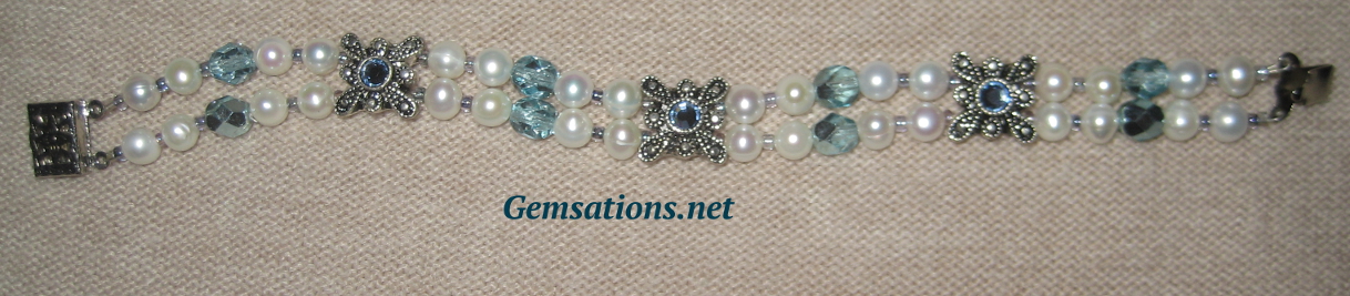 Freshwater Pearls, Faceted Glass and Rhinestone Bracelet
