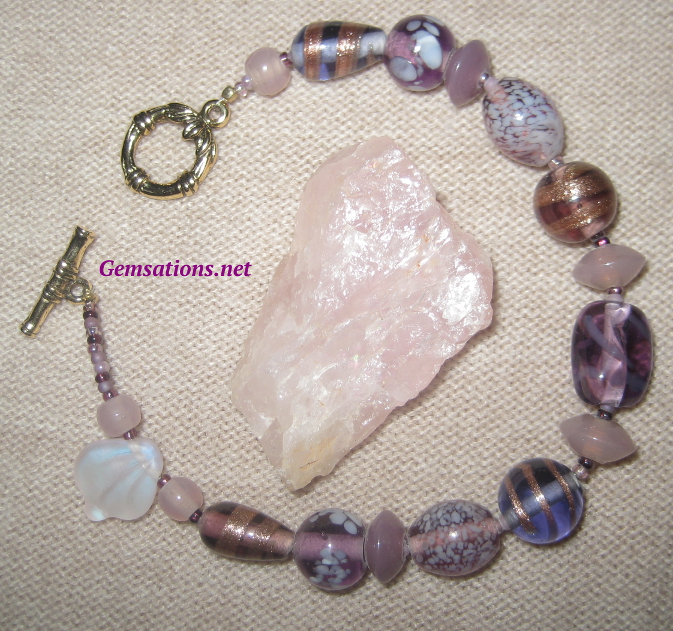 Purple and Pink Glass Lampwork Beaded Bracelet