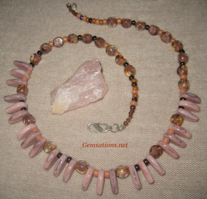 Pink and Peach Leaves and Glass Beads Necklace