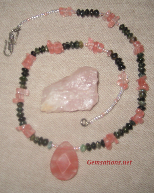Cherry Quartz and Natural Tourmaline Necklace
