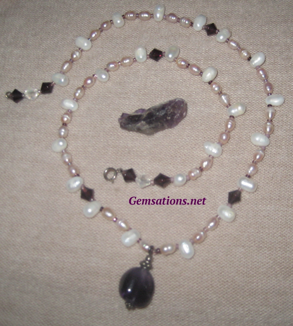 Natural Amethyst and Pink and White Pearl Necklace